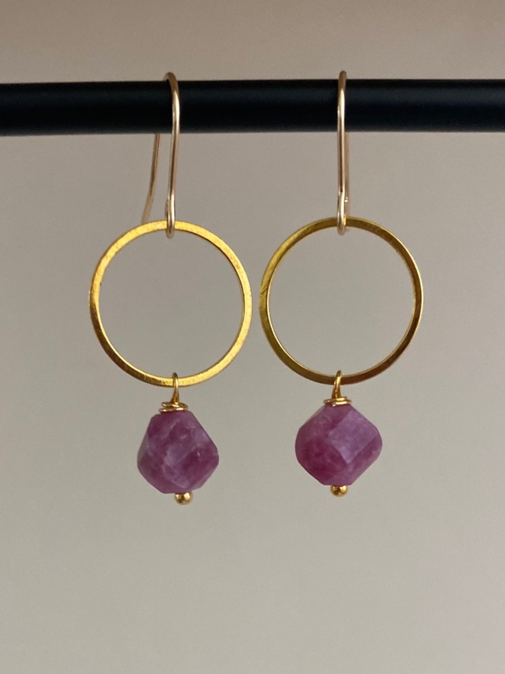 Magenta Chalcedony Hoop Earrings - Handmade